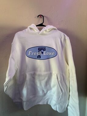 Fresh Love White Graphic Hoodie - Casual Pullover Sweatshirt